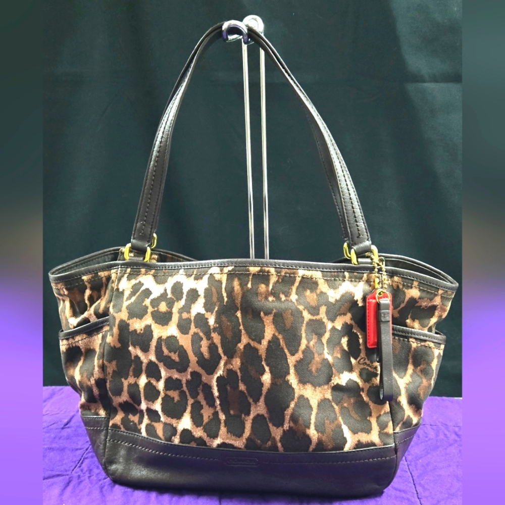 💜💕Coach Carrie Tote Ocelot Brown/Ivory Animal Print Shoulder Bag